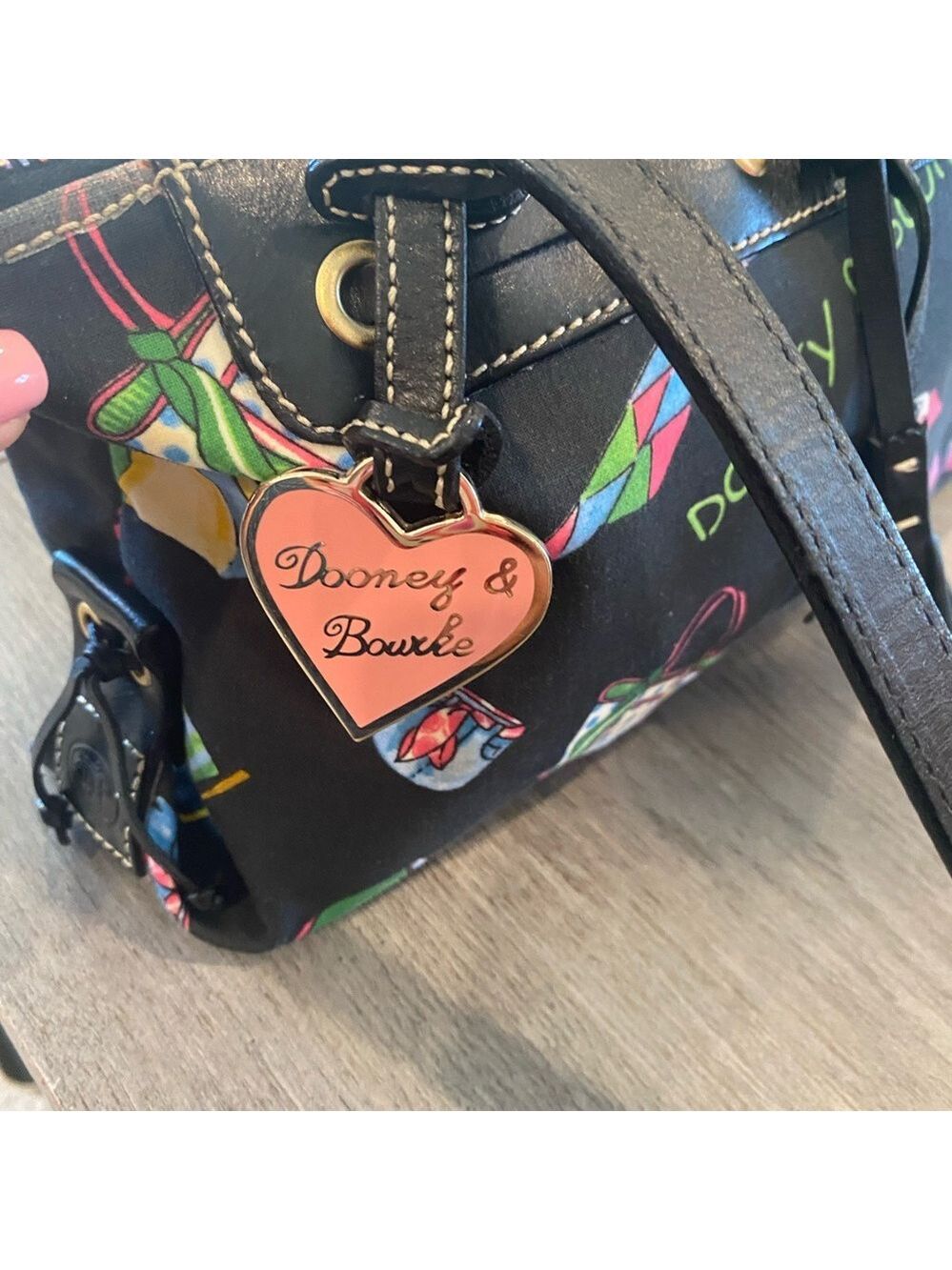 Vintage Y2K Dooney & Bourke Miami Beach Black & Multi Uncoated Bag & Wallet - Picture 14 of 16